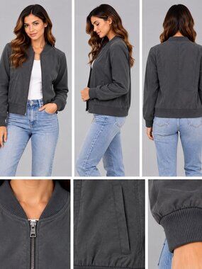 Banana Republic Heather Gray Knit Zip Front Bomber Jacket S